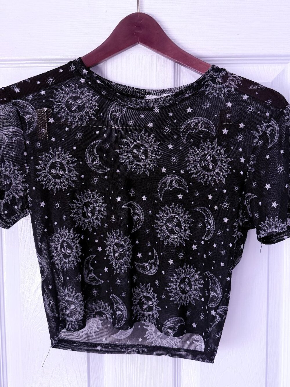 Mesh Layering Celestial Moon Sun Crop Top Full Tilt Juniors Medium